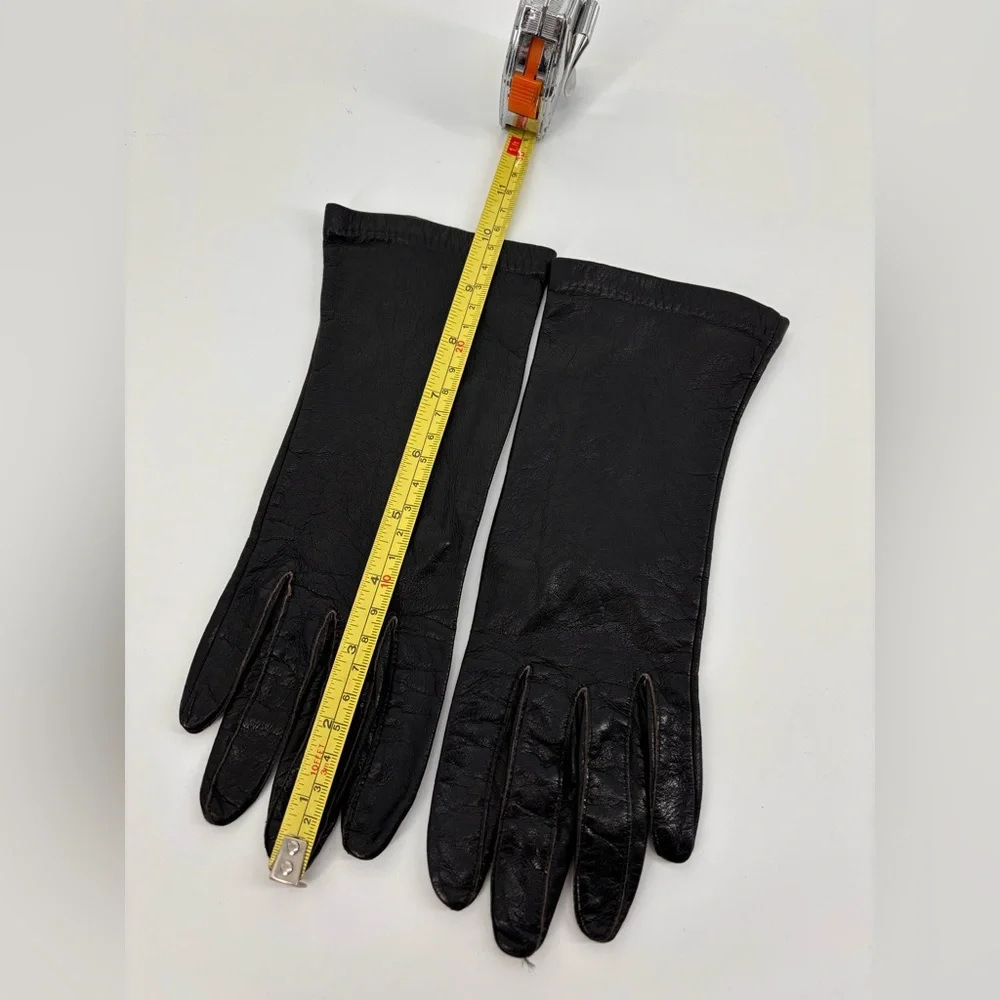 Vintage Gants Black Leather Gloves – 1950s-60s Mid-Length, Nylon Lined